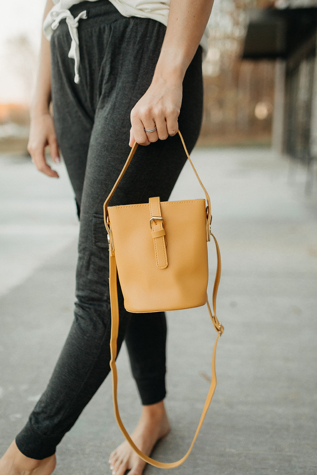 mustard bucket purse