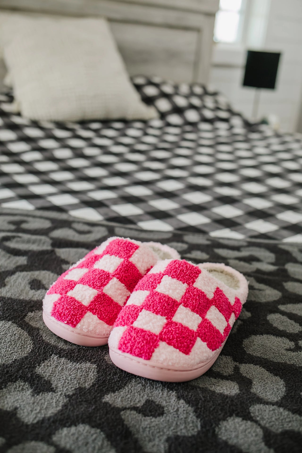 pink checkered slippers