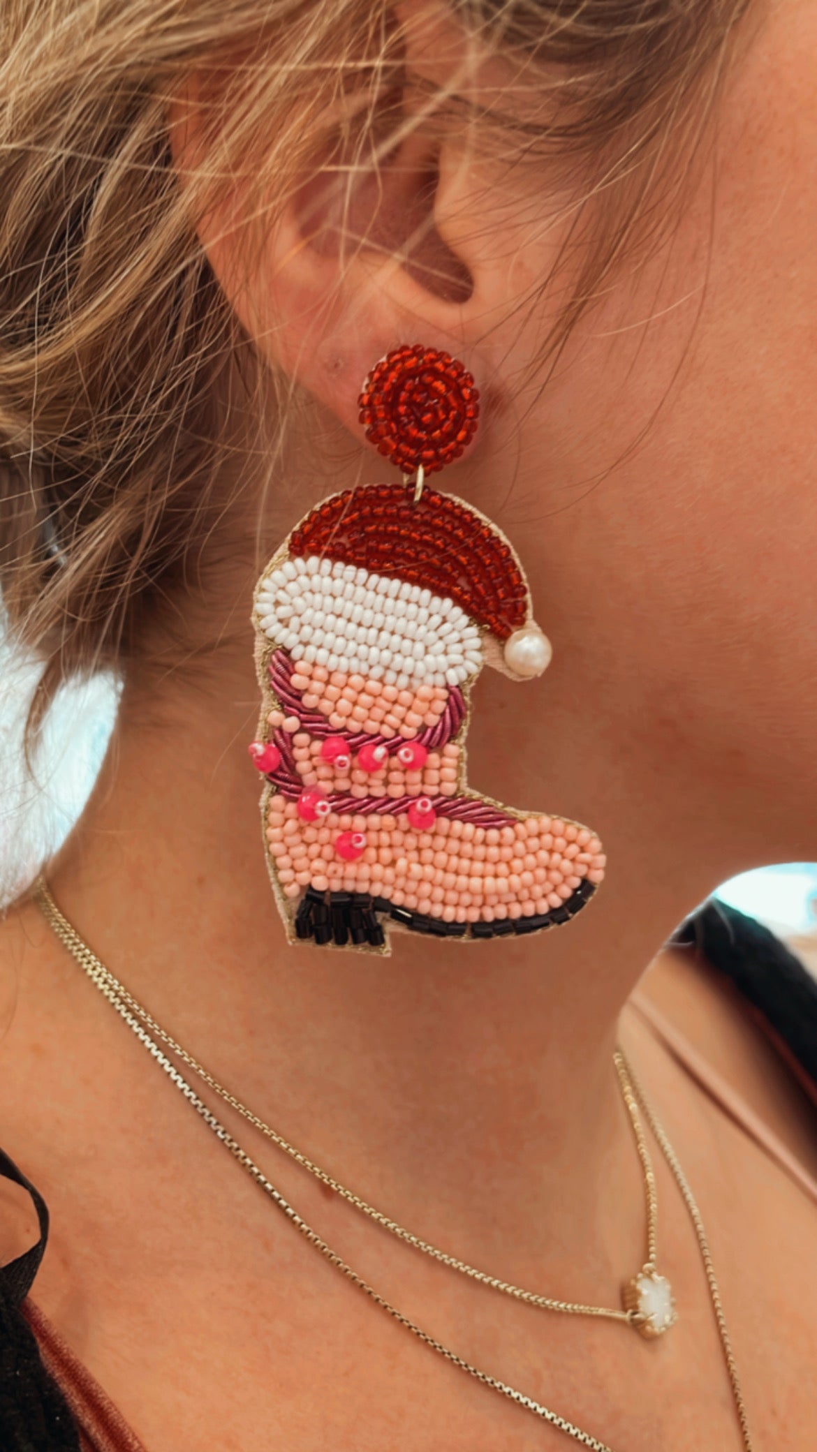 Santa's Boot Scoot Boogie Earring LIGHT PINK