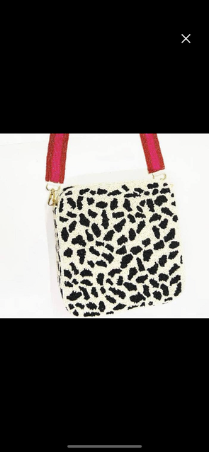 White leopard bead bag